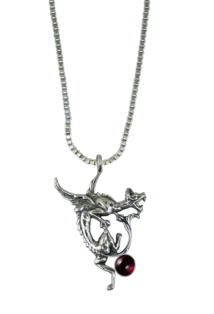 Sterling Silver Screaming Dragon Pendant With Garnet